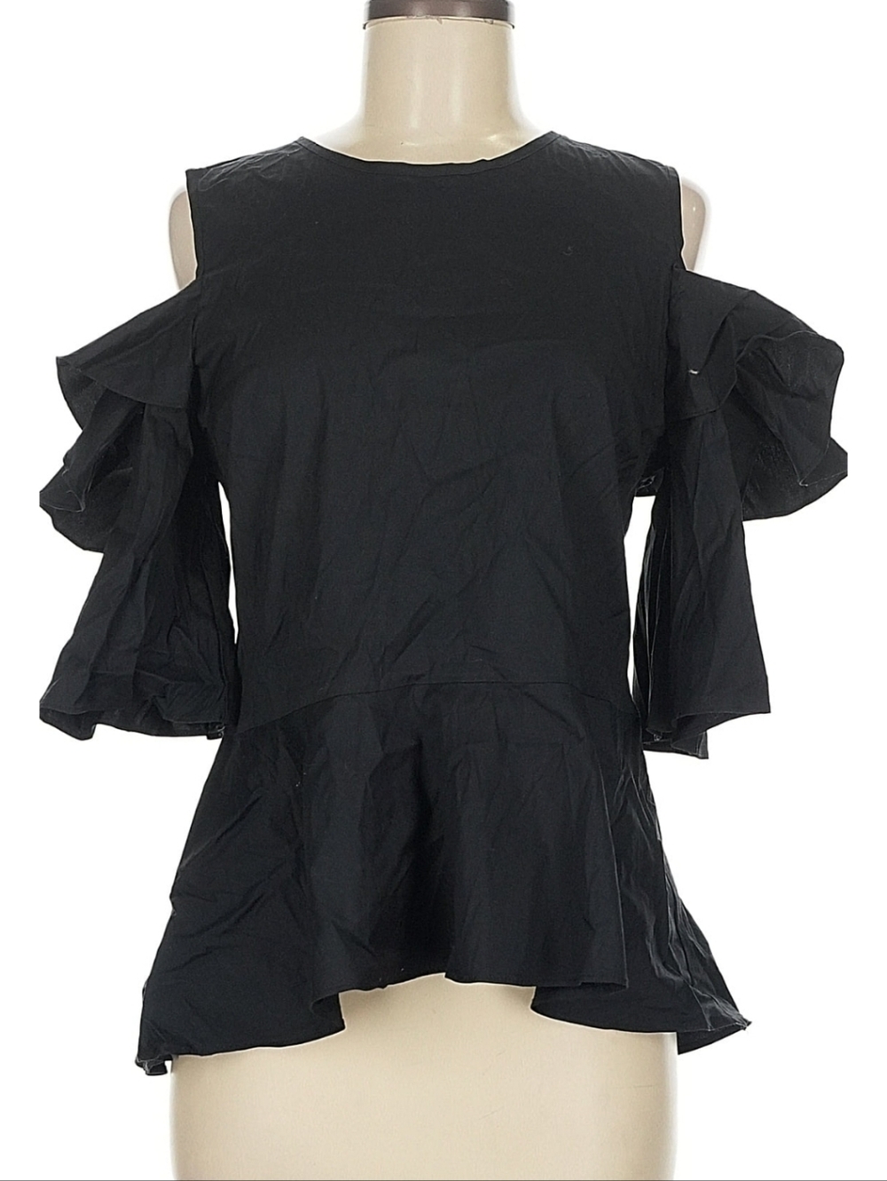 Saks Fifth Avenue Black Cold-Shoulder Ruffle Peplum Blouse